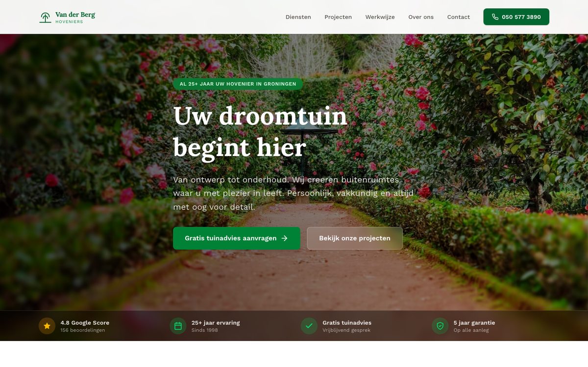 Website ontwerp voor Hoveniersbedrijf